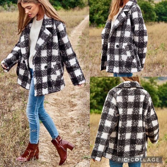 Davi & Dani Boucle Black White Plaid Coat Longline Chic Blazer Jacket Size M - Picture 15 of 15